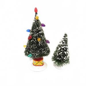 Dept 56 Set of 2 Pine Trees with Snow Christmas Village Accessories Collection